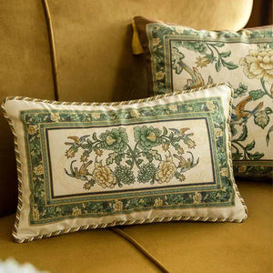 Chinoiserie Original Flowers and Birds Green Throw Pillow - SinoCultural -- SJZBZ046A01