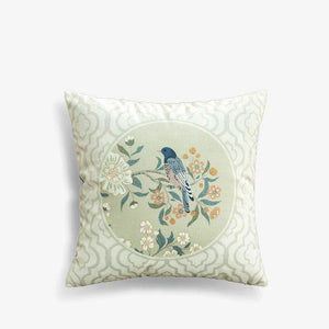 Chinoiserie Original Flowers and Birds Light Blue Throw Pillow - SinoCultural -- SJZBZ047A01