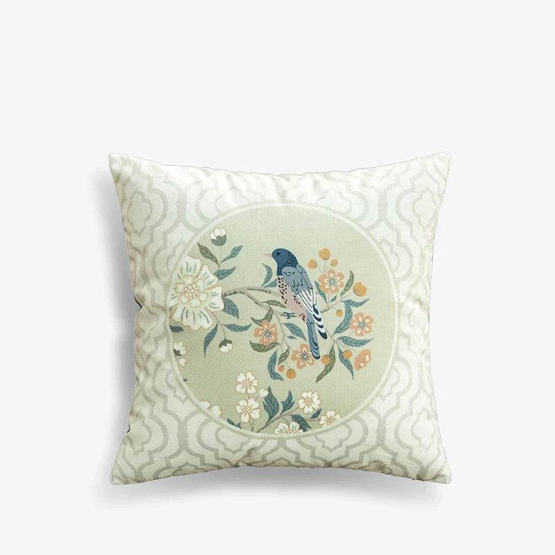 Chinoiserie Original Flowers and Birds Light Blue Throw Pillow - SinoCultural -- SJZBZ047A01