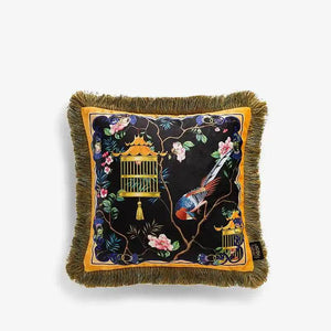 Chinoiserie Yellow Retro Flowers and Birds Throw Pillow - SinoCultural -- SJZBZ053A01
