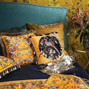 Chinoiserie Yellow Retro Flowers and Birds Throw Pillow - SinoCultural -- SJZBZ053A01