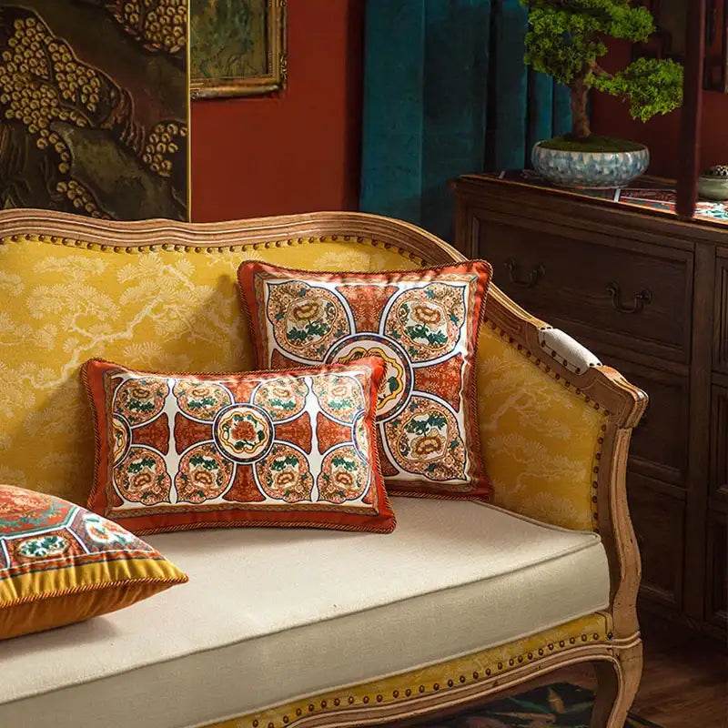 Chinoiserie Red-Yellow Classic Retro Luxurious Throw Pillow - SinoCultural -- SJZBZ056A01