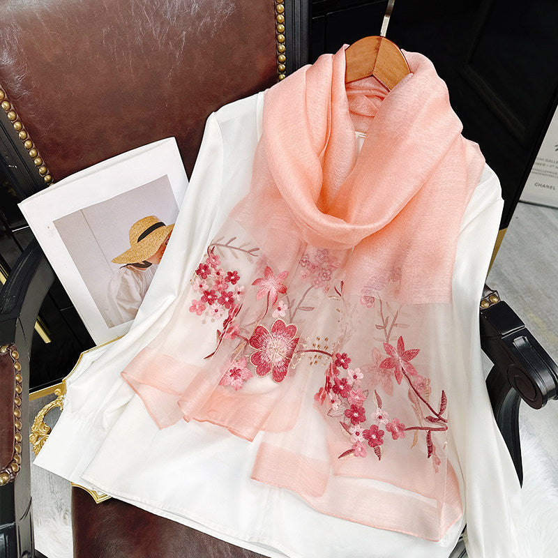 Vibrant Cherry Blossom Pink Su Embroidery Scarf (2026) – Luxury Silk Blend Shawl