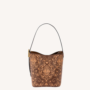 New Chinese Style Embroidered Bucket Bag – Dunhuang Scroll Grass Pattern Shoulder Bag-brocademodern