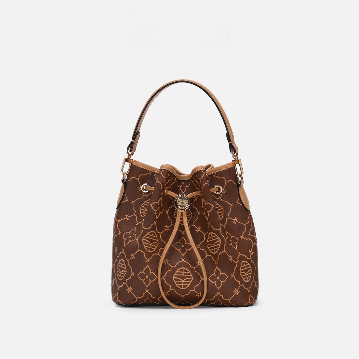 Chinese embroidered bucket bag with heritage-inspired motif and structured heritage handbag silhouette