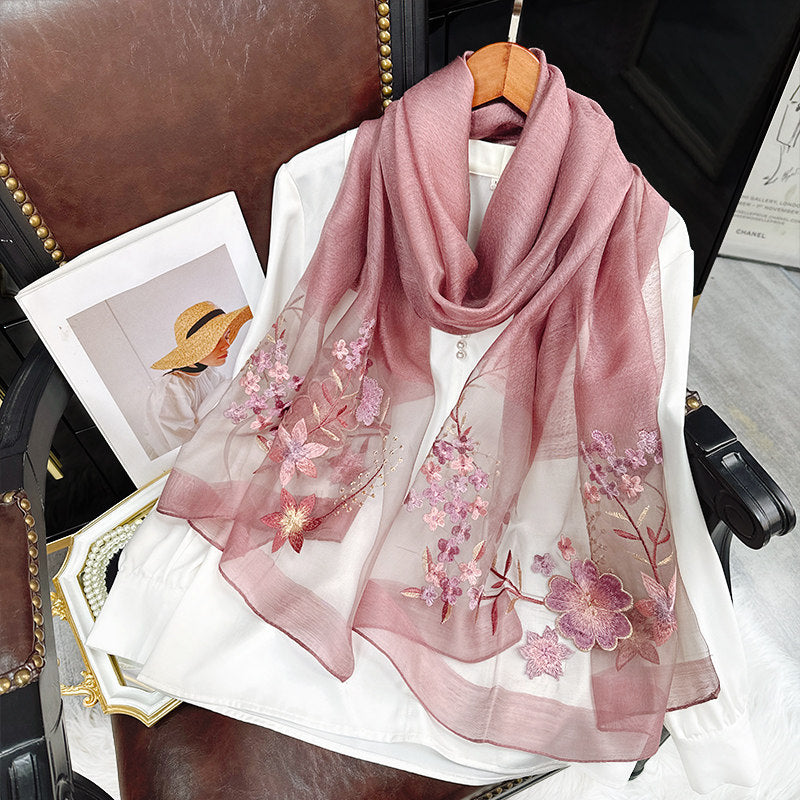 Vibrant Cherry Blossom Light Purple Su Embroidery Scarf (2026) – Luxury Silk Blend Shawl