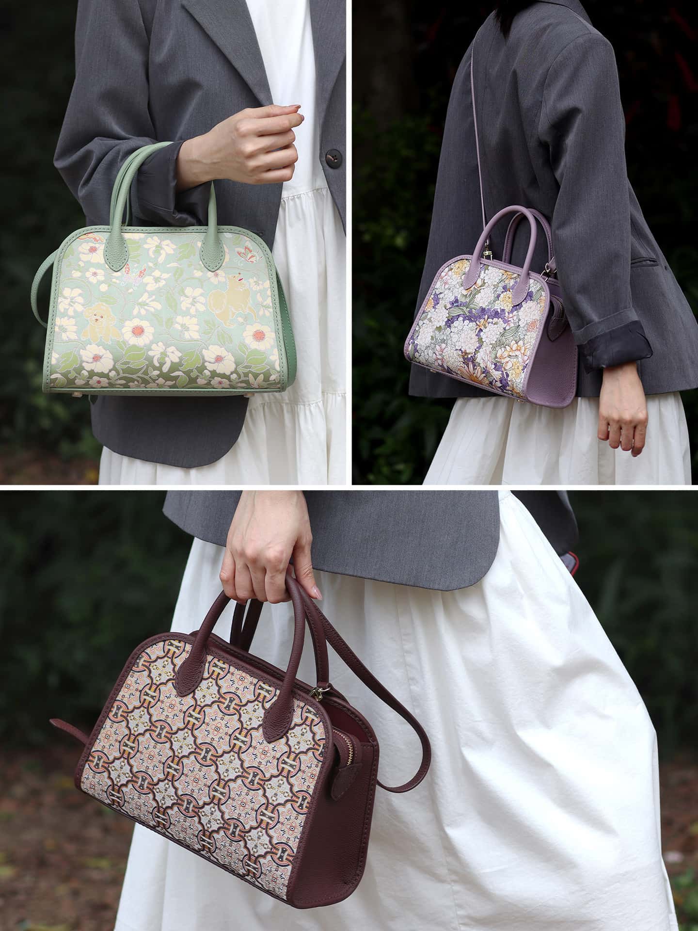 Handmade Round Edge Tote Bag – DIY Kit with Song Brocade Pattern