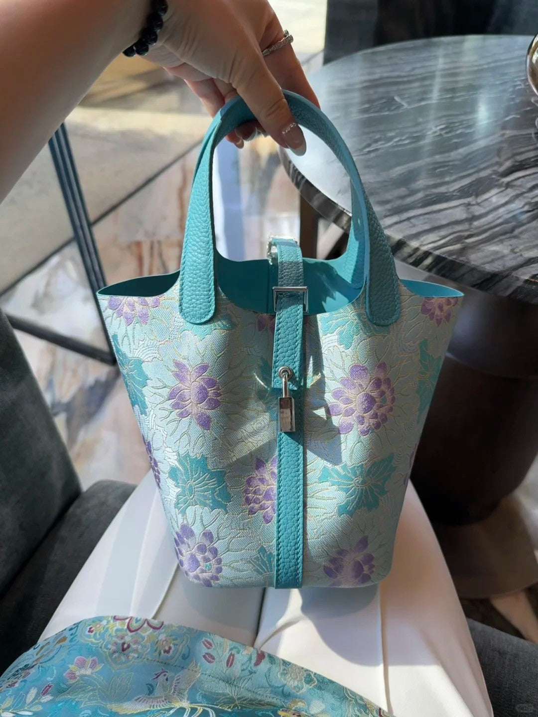 Shangjiukai Purple Rippling Water Song Brocade Basket Bag – New Chinese Style Silk Brocade Handbag-brocademodern