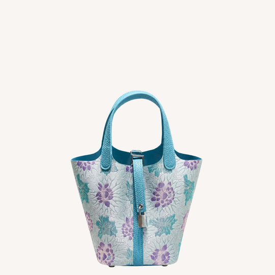 Shangjiukai Blue Rippling Water Song Brocade Basket Bag – New Chinese Style Silk Brocade Handbag-brocademodern