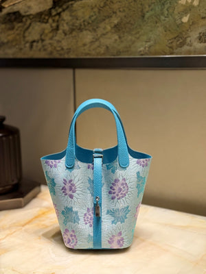 Shangjiukai Purple Rippling Water Song Brocade Basket Bag – New Chinese Style Silk Brocade Handbag-brocademodern