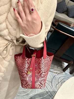 Shangjiukai Bada Luck Pattern Song Brocade Basket Bag – New Chinese Style Silk Brocade Handbag-brocademodern