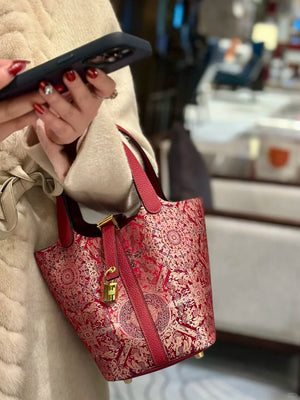 Shangjiukai Bada Luck Pattern Song Brocade Basket Bag – New Chinese Style Silk Brocade Handbag-brocademodern