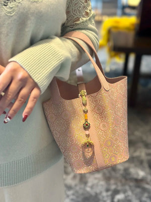 Shangjiukai Pink Dingsheng Song Brocade Basket Bag – New Chinese Style Silk Brocade Handbag-brocademodern