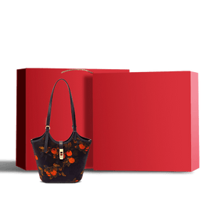 Xiangyunsha Silk Leather Printed Persimmon Bucket Bag - SinoCultural -- YS120762