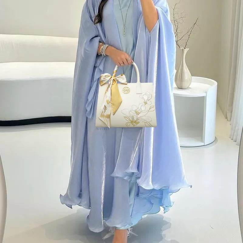 Embroidery Leather White Commuting Handbag Orchid with Scarf - SinoCultural -- P120437-1
