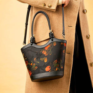 Xiangyunsha Silk Leather Printed Persimmon Shoulder Bag - SinoCultural -- YS120763