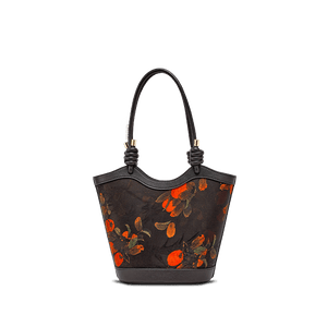 Xiangyunsha Silk Leather Printed Persimmon Shoulder Bag - SinoCultural -- YS120763