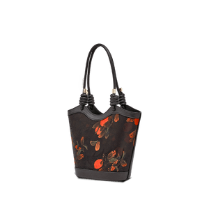 Xiangyunsha Silk Leather Printed Persimmon Shoulder Bag - SinoCultural -- YS120763