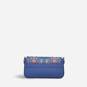 Song Brocade Leather Mulberry Silk Blue Shoulder Evening Bag - SinoCultural -- P12064802B