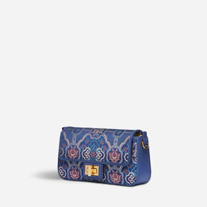 Song Brocade Leather Mulberry Silk Blue Shoulder Evening Bag - SinoCultural -- P12064802B