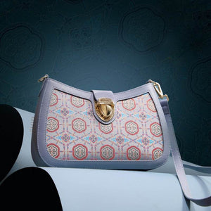 Song Brocade Leather Blue Shoulder Bag Ruyi Pattern - SinoCultural -- FJ270038-1