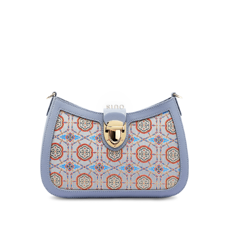 Song Brocade Leather Blue Shoulder Bag Ruyi Pattern - SinoCultural -- FJ270038-1