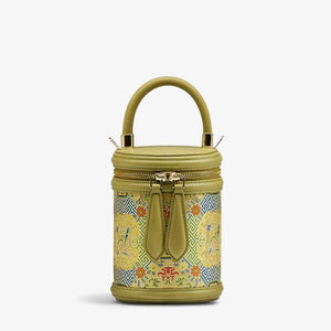 Song Brocade Leather Bucket Cylinder Bag - SinoCultural -- P120617
