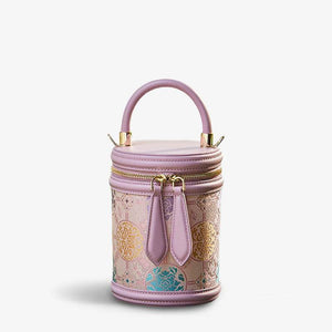 Song Brocade Leather Bucket Cylinder Bag - SinoCultural -- P11017902P-1