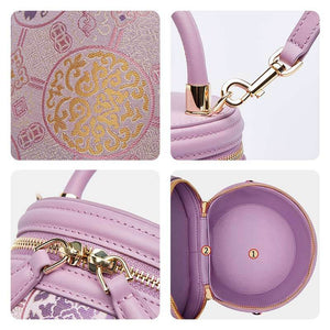 Song Brocade Leather Bucket Cylinder Bag - SinoCultural -- P11017902P-1