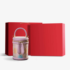 Song Brocade Leather Bucket Cylinder Bag - SinoCultural -- P11017902P-1