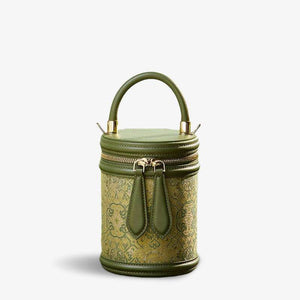 Song Brocade Leather Bucket Cylinder Bag - SinoCultural -- P11017902G