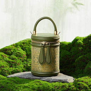 Song Brocade Leather Bucket Cylinder Bag - SinoCultural -- P11017902G