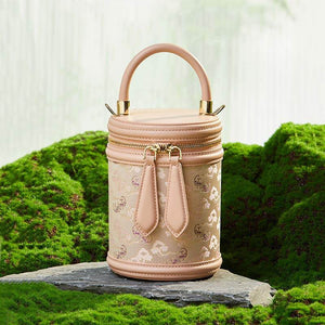 Song Brocade Leather Bucket Cylinder Bag - SinoCultural -- P11017902BG