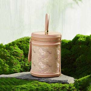 Song Brocade Leather Bucket Cylinder Bag - SinoCultural -- P11017902BG