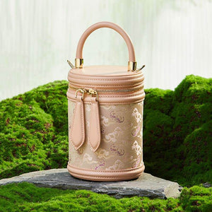 Song Brocade Leather Bucket Cylinder Bag - SinoCultural -- P11017902BG