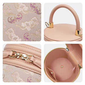 Song Brocade Leather Bucket Cylinder Bag - SinoCultural -- P11017902BG