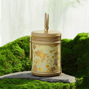 Song Brocade Leather Bucket Cylinder Bag - SinoCultural -- P11017902BN