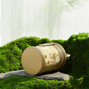 Song Brocade Leather Bucket Cylinder Bag - SinoCultural -- P11017902BN