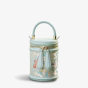 Song Brocade Leather Bucket Cylinder Bag - SinoCultural -- P11017902LB-2