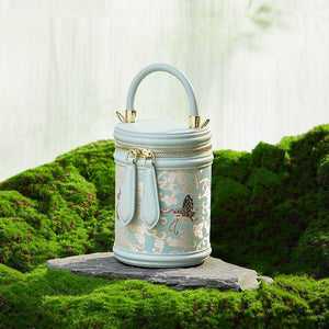 Song Brocade Leather Bucket Cylinder Bag - SinoCultural -- P11017902LB-2