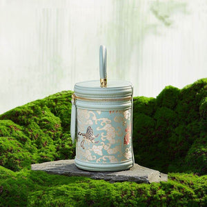 Song Brocade Leather Bucket Cylinder Bag - SinoCultural -- P11017902LB-2