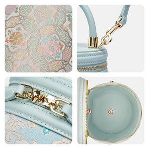 Song Brocade Leather Bucket Cylinder Bag - SinoCultural -- P11017902LB-2