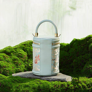Song Brocade Leather Bucket Cylinder Bag - SinoCultural -- P11017902LB-2