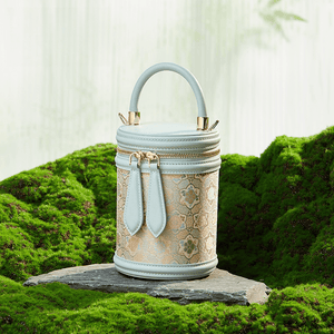 Song Brocade Leather Bucket Cylinder Bag - SinoCultural -- P11017902LB-1