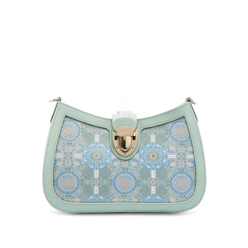 Song Brocade Leather Green Shoulder Bag Badayun Pattern - SinoCultural -- FJ270038-2
