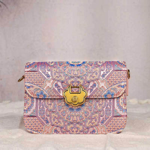 Song Brocade Leather Luxurious Powder Pink Clutch Handbag - SinoCultural -- W2144-2