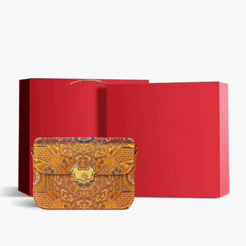 Song Brocade Leather Luxurious Clutch Handbag - SinoCultural -- W2144-4