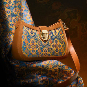 Song Brocade Leather Shoulder Underarm Bag Four Harmonies and Ruyi Pattern - SinoCultural -- P270038