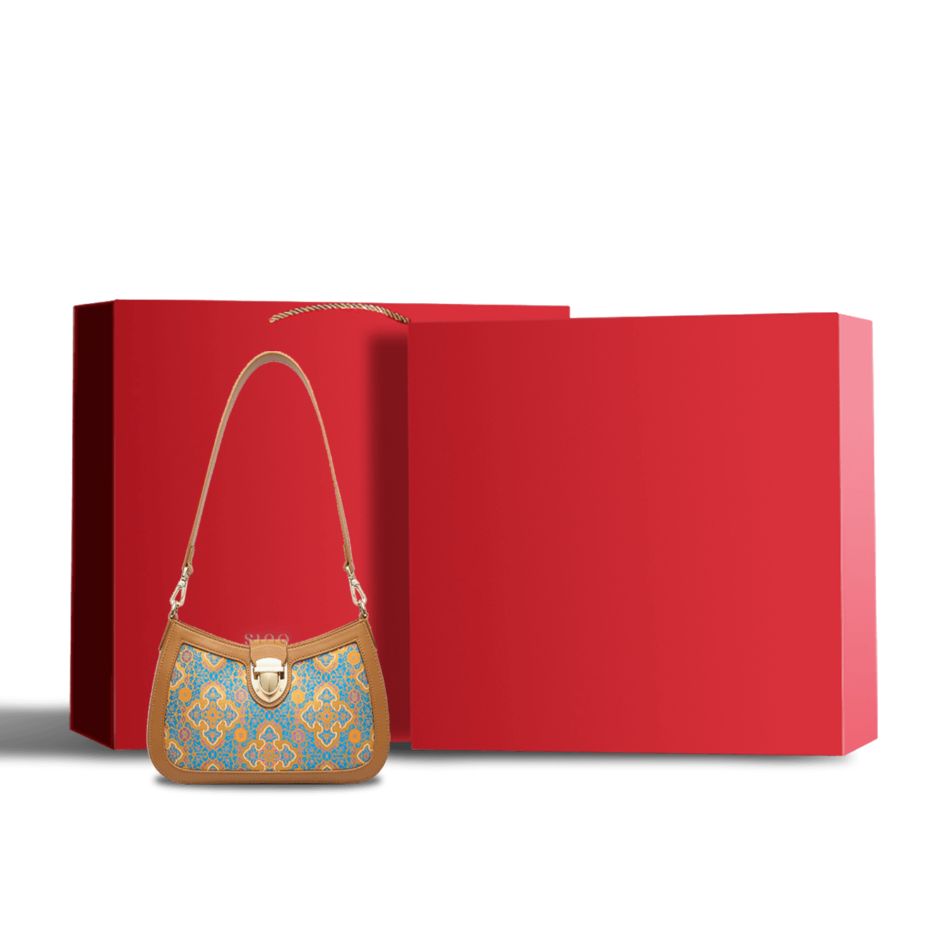 Song Brocade Leather Shoulder Underarm Bag Four Harmonies and Ruyi Pattern - SinoCultural -- P270038