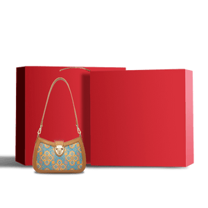 Song Brocade Leather Shoulder Underarm Bag Four Harmonies and Ruyi Pattern - SinoCultural -- P270038